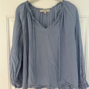 LOFT Navy Pinstripe Blouse